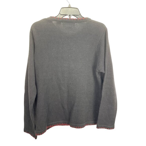 Victoria Jones Women’s Christmas Sweater M Black Embroidered Floral Cardigan - Picture 5 of 7